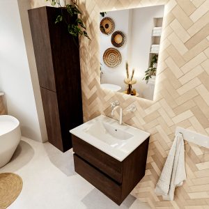 MONDIAZ VICA 60cm badmeubel onderkast Dark Brown 2 lades. Wastafel DENIA midden 1 kraangat