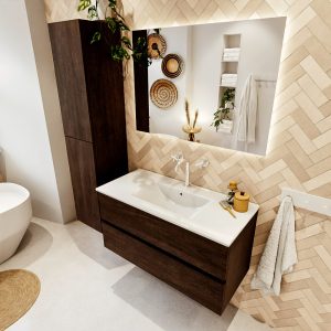 MONDIAZ VICA 100cm badmeubel onderkast Dark Brown 2 lades. Wastafel DENIA midden 1 kraangat