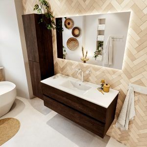 MONDIAZ VICA 120cm badmeubel onderkast Dark Brown 2 lades. Wastafel DENIA midden 1 kraangat