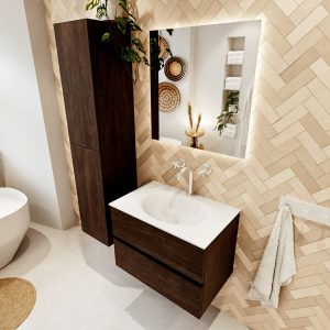 MONDIAZ VICA 70cm badmeubel onderkast Dark Brown 2 lades. Wastafel MOON midden 1 kraangat