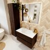 MONDIAZ VICA 80cm badmeubel onderkast Dark Brown 2 lades. Wastafel MOON midden 1 kraangat