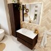 MONDIAZ VICA 80cm badmeubel onderkast Dark Brown 2 lades. Wastafel MOON midden zonder kraangat