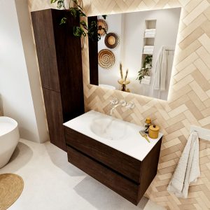 MONDIAZ VICA 90cm badmeubel onderkast Dark Brown 2 lades. Wastafel MOON midden zonder kraangat