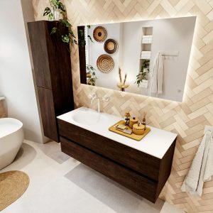 MONDIAZ VICA 130cm badmeubel onderkast Dark Brown 2 lades. Wastafel MOON links 1 kraangat