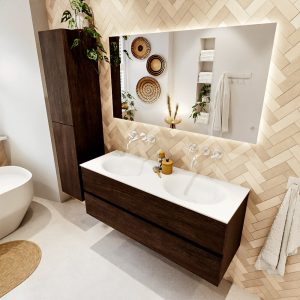 MONDIAZ VICA 130cm badmeubel onderkast Dark Brown 2 lades. Wastafel MOON dubbel zonder kraangat