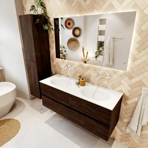 MONDIAZ VICA 130cm badmeubel onderkast Dark Brown 4 lades. Wastafel MOON dubbel zonder kraangat