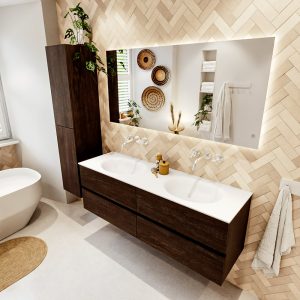 MONDIAZ VICA 150cm badmeubel onderkast Dark Brown 4 lades. Wastafel MOON dubbel zonder kraangat