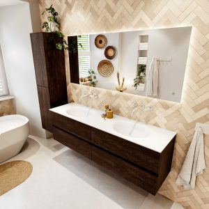 MONDIAZ VICA 170cm badmeubel onderkast Dark Brown 4 lades. Wastafel MOON dubbel zonder kraangat