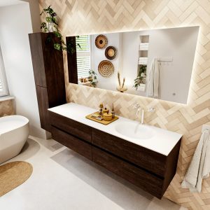 MONDIAZ VICA 180cm badmeubel onderkast Dark Brown 4 lades. Wastafel MOON rechts 1 kraangat