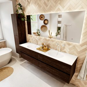 MONDIAZ VICA 190cm badmeubel onderkast Dark Brown 4 lades. Wastafel MOON dubbel 2 kraangaten