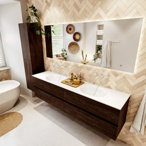 MONDIAZ VICA 190cm badmeubel onderkast Dark Brown 4 lades. Wastafel MOON dubbel zonder kraangat