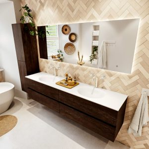 MONDIAZ VICA 200cm badmeubel onderkast Dark Brown 4 lades. Wastafel MOON dubbel 2 kraangaten