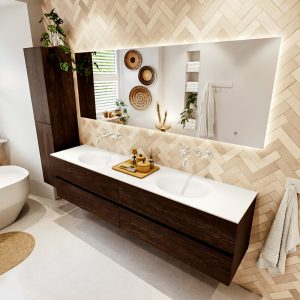 MONDIAZ VICA 200cm badmeubel onderkast Dark Brown 4 lades. Wastafel MOON dubbel zonder kraangat