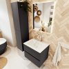 MONDIAZ VICA 60cm badmeubel onderkast Dark Grey 2 lades. Wastafel CLOUD midden 1 kraangat