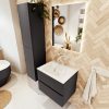MONDIAZ VICA 60cm badmeubel onderkast Dark Grey 2 lades. Wastafel CLOUD midden zonder kraangat