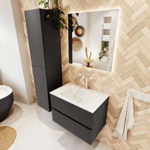 MONDIAZ VICA 70cm badmeubel onderkast Dark Grey 2 lades. Wastafel CLOUD midden 1 kraangat