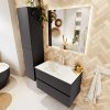 MONDIAZ VICA 80cm badmeubel onderkast Dark Grey 2 lades. Wastafel CLOUD midden 1 kraangat
