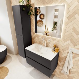 MONDIAZ VICA 80cm badmeubel onderkast Dark Grey 2 lades. Wastafel CLOUD midden 1 kraangat