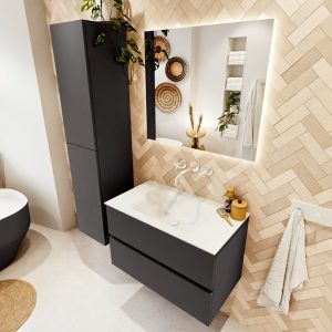 MONDIAZ VICA 80cm badmeubel onderkast Dark Grey 2 lades. Wastafel CLOUD midden zonder kraangat