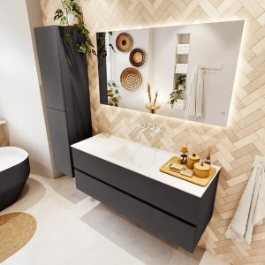 MONDIAZ VICA 130cm badmeubel onderkast Dark Grey 2 lades. Wastafel CLOUD midden zonder kraangat
