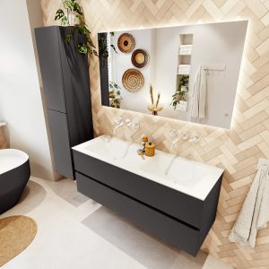 MONDIAZ VICA 130cm badmeubel onderkast Dark Grey 2 lades. Wastafel CLOUD dubbel zonder kraangat