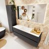 MONDIAZ VICA 140cm badmeubel onderkast Dark Grey 2 lades. Wastafel CLOUD midden 1 kraangat