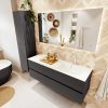MONDIAZ VICA 140cm badmeubel onderkast Dark Grey 2 lades. Wastafel CLOUD rechts 1 kraangat
