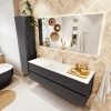MONDIAZ VICA 150cm badmeubel onderkast Dark Grey 2 lades. Wastafel CLOUD midden 1 kraangat