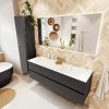 MONDIAZ VICA 150cm badmeubel onderkast Dark Grey 2 lades. Wastafel CLOUD dubbel 2 kraangaten