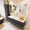 MONDIAZ VICA 150cm badmeubel onderkast Dark Grey 2 lades. Wastafel CLOUD midden zonder kraangat