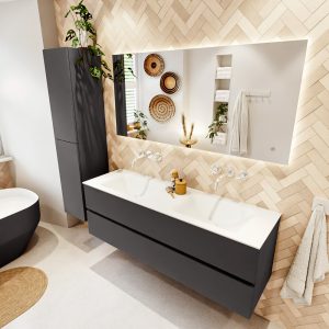 MONDIAZ VICA 150cm badmeubel onderkast Dark Grey 2 lades. Wastafel CLOUD dubbel zonder kraangat