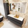 MONDIAZ VICA 140cm badmeubel onderkast Dark Grey 4 lades. Wastafel CLOUD links 1 kraangat