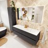 MONDIAZ VICA 150cm badmeubel onderkast Dark Grey 4 lades. Wastafel CLOUD dubbel zonder kraangat