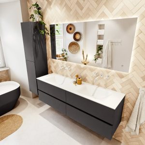 MONDIAZ VICA 160cm badmeubel onderkast Dark Grey 4 lades. Wastafel CLOUD dubbel zonder kraangat