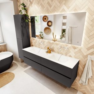MONDIAZ VICA 170cm badmeubel onderkast Dark Grey 4 lades. Wastafel CLOUD dubbel zonder kraangat