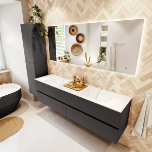 MONDIAZ VICA 180cm badmeubel onderkast Dark Grey 4 lades. Wastafel CLOUD dubbel zonder kraangat