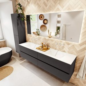 MONDIAZ VICA 190cm badmeubel onderkast Dark Grey 4 lades. Wastafel CLOUD dubbel zonder kraangat