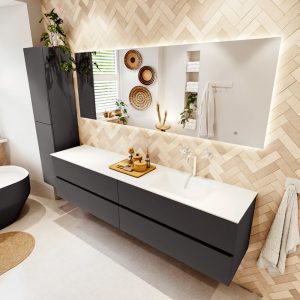 MONDIAZ VICA 200cm badmeubel onderkast Dark Grey 4 lades. Wastafel CLOUD rechts 1 kraangat