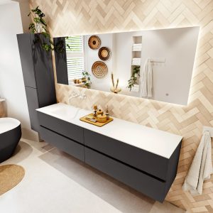 MONDIAZ VICA 200cm badmeubel onderkast Dark Grey 4 lades. Wastafel CLOUD links zonder kraangat