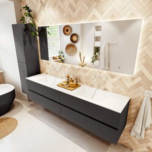 MONDIAZ VICA 200cm badmeubel onderkast Dark Grey 4 lades. Wastafel CLOUD dubbel zonder kraangat