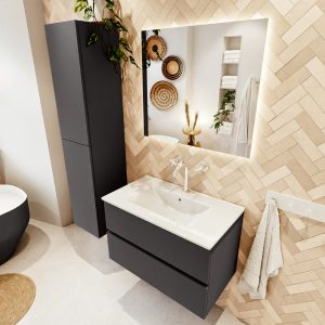 MONDIAZ VICA 80cm badmeubel onderkast Dark Grey 2 lades. Wastafel DENIA midden 1 kraangat