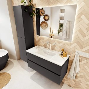 MONDIAZ VICA 100cm badmeubel onderkast Dark Grey 2 lades. Wastafel DENIA midden 1 kraangat