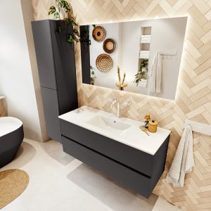 MONDIAZ VICA 120cm badmeubel onderkast Dark Grey 2 lades. Wastafel DENIA midden 1 kraangat