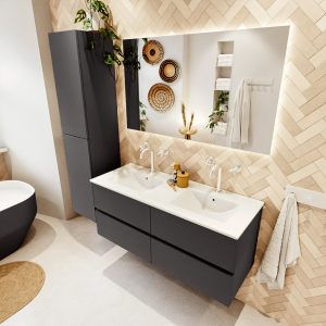 MONDIAZ VICA 120cm badmeubel onderkast Dark Grey 4 lades. Wastafel DENIA dubbel 2 kraangaten