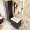 MONDIAZ VICA 60cm badmeubel onderkast Dark Grey 2 lades. Wastafel MOON midden zonder kraangat
