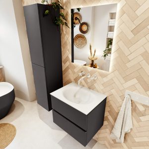 MONDIAZ VICA 60cm badmeubel onderkast Dark Grey 2 lades. Wastafel MOON midden zonder kraangat