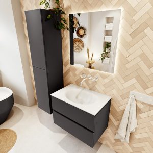 MONDIAZ VICA 70cm badmeubel onderkast Dark Grey 2 lades. Wastafel MOON midden zonder kraangat