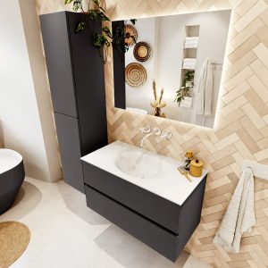MONDIAZ VICA 90cm badmeubel onderkast Dark Grey 2 lades. Wastafel MOON midden zonder kraangat