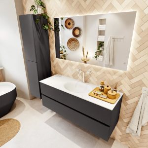 MONDIAZ VICA 130cm badmeubel onderkast Dark Grey 2 lades. Wastafel MOON midden 1 kraangat