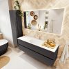 MONDIAZ VICA 150cm badmeubel onderkast Dark Grey 2 lades. Wastafel MOON midden 1 kraangat
